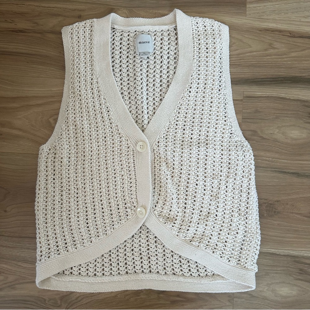 Maeve Cream Knit Button-Down Sweater Vest